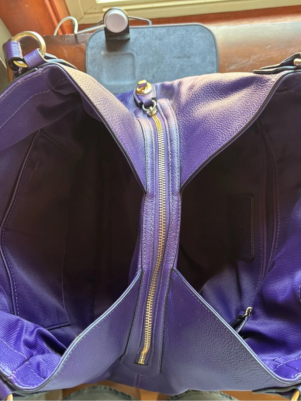 Coach Purple Pebbled Leather Shoulder Bag with Gold Hardware